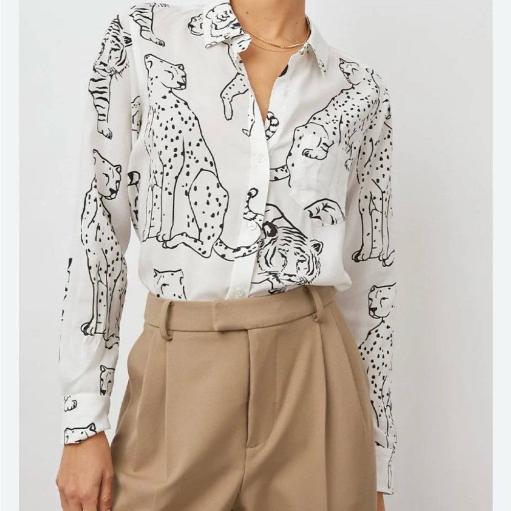 NWT Rails Ivory Wild Cats Button-Up Blouse
